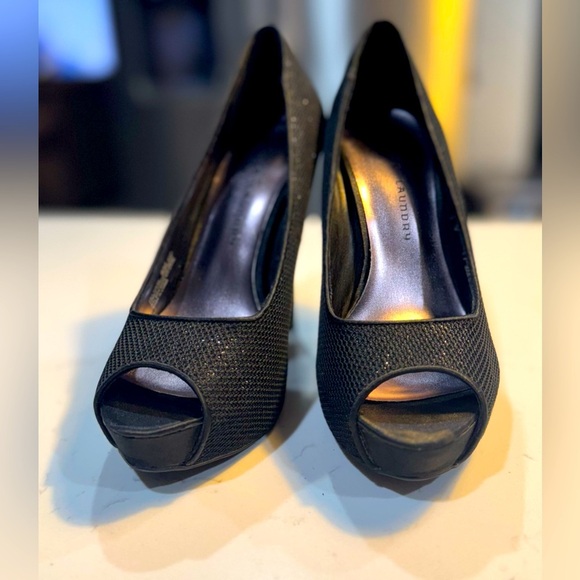 Chinese Laundry Sparkly Black 5” Heels open toe 1.5” platform- Size 8M - Picture 3 of 11